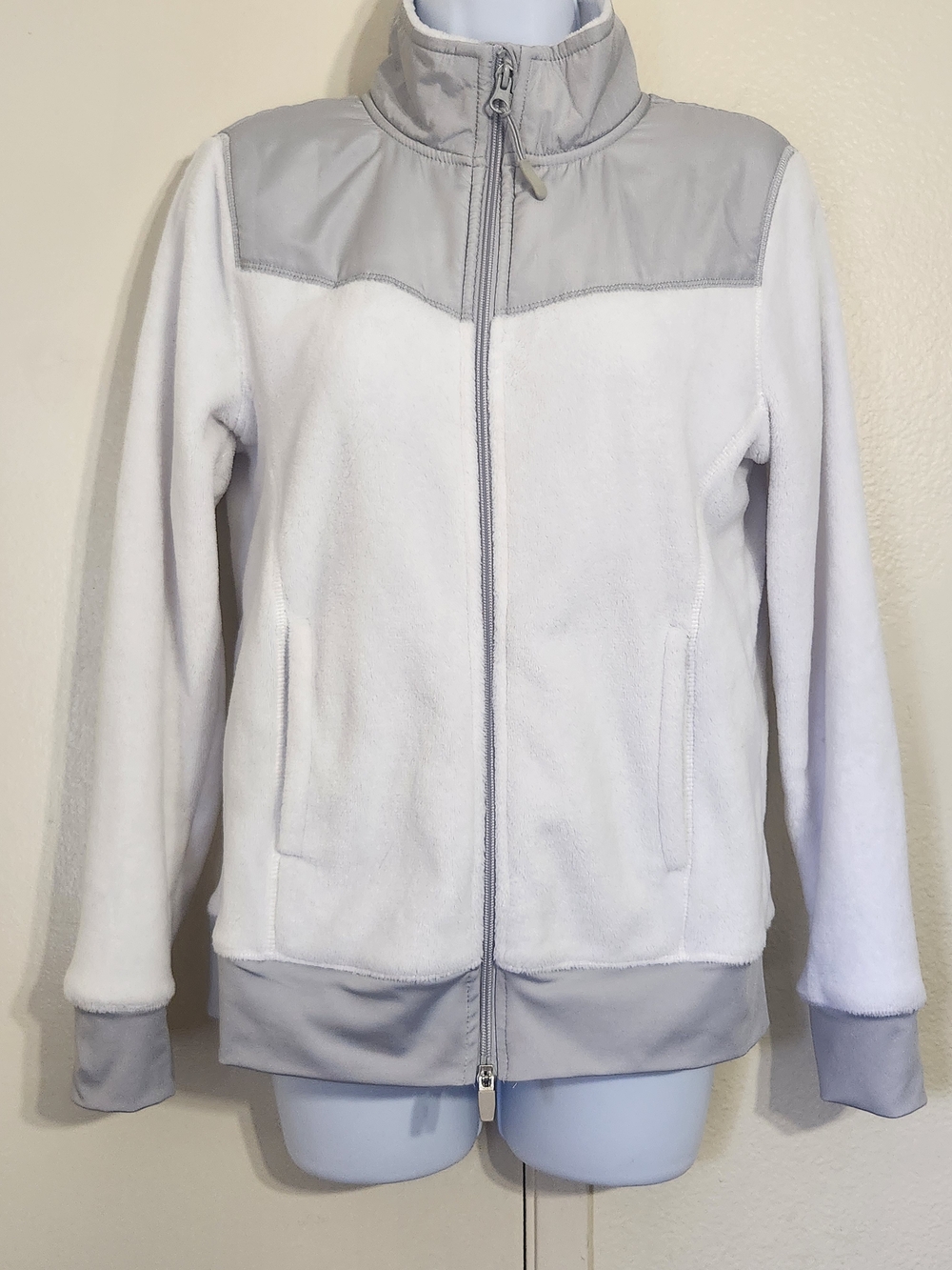 Athletic Works White and Light Gray Full-Zip Fleece Jacket